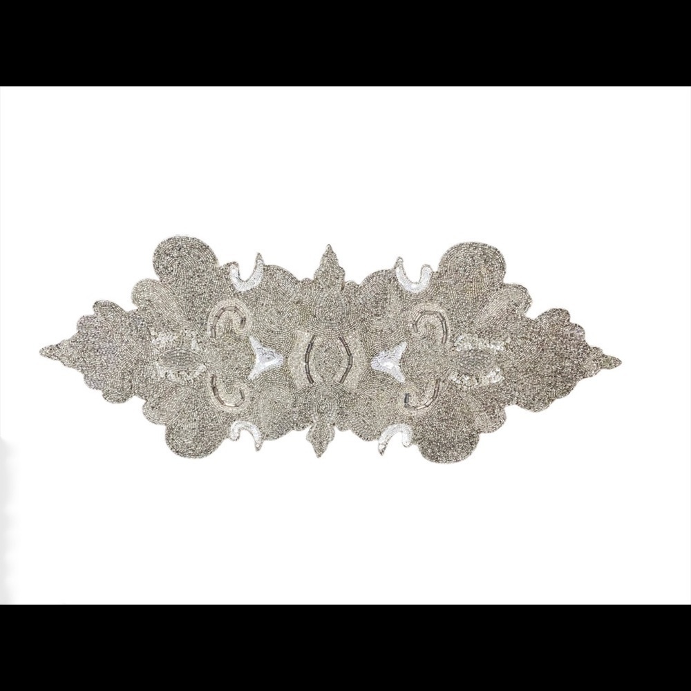 Seed Bead/Sequin Silver Table Runner